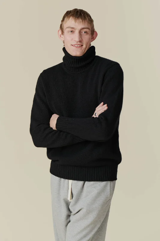 Men's Lambswool Roll Neck - Black